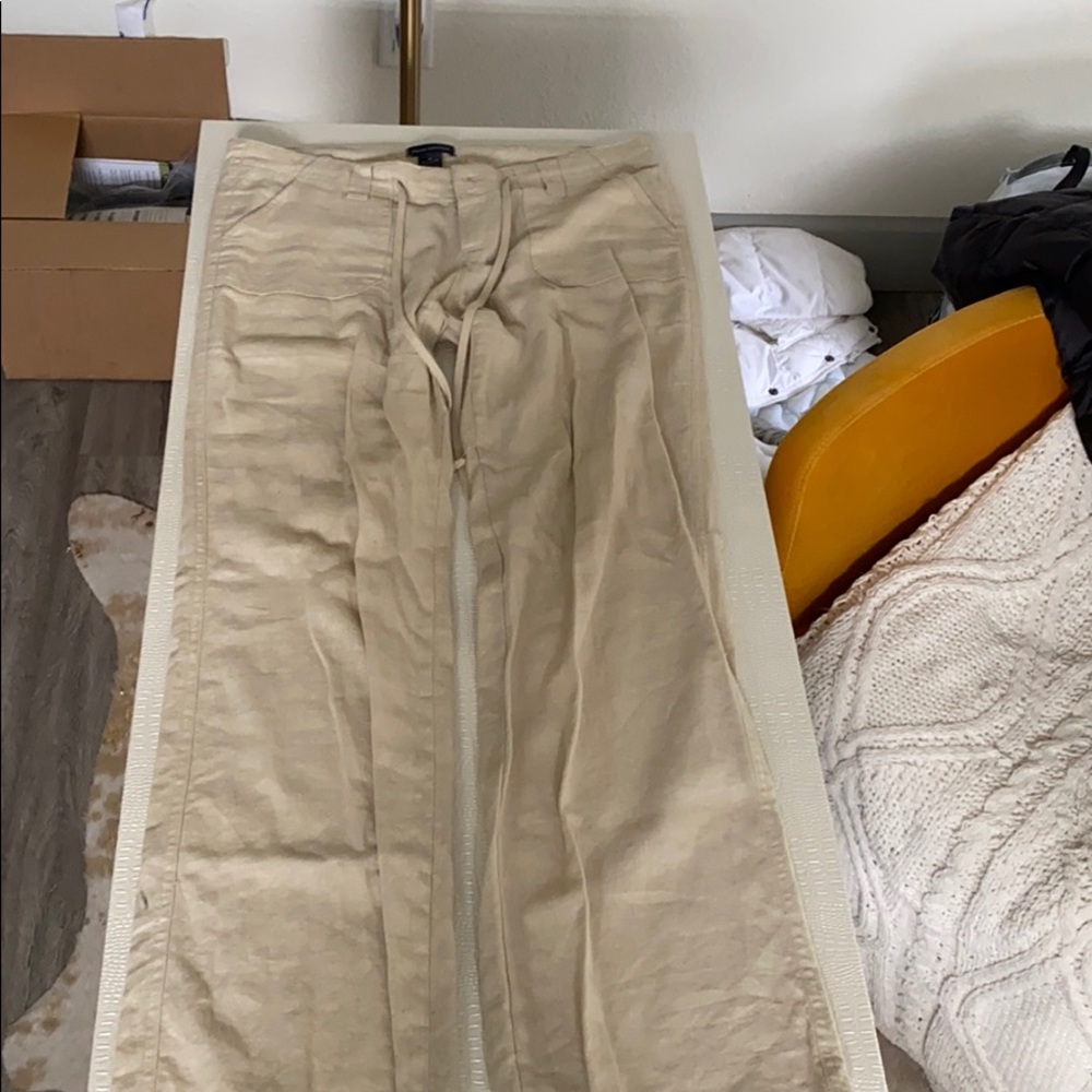 Beige linen flared pants